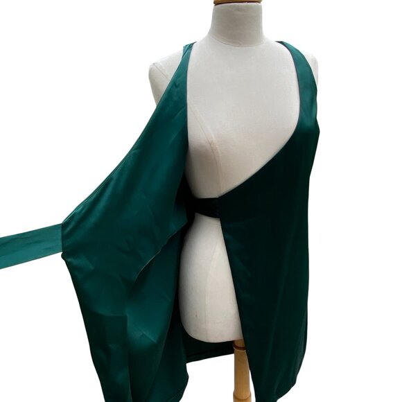 Gap Satin Wrap Sleeveless Cocktail Dress Sz XSP Emerald Green Mini Holiday Party - Picture 8 of 12
